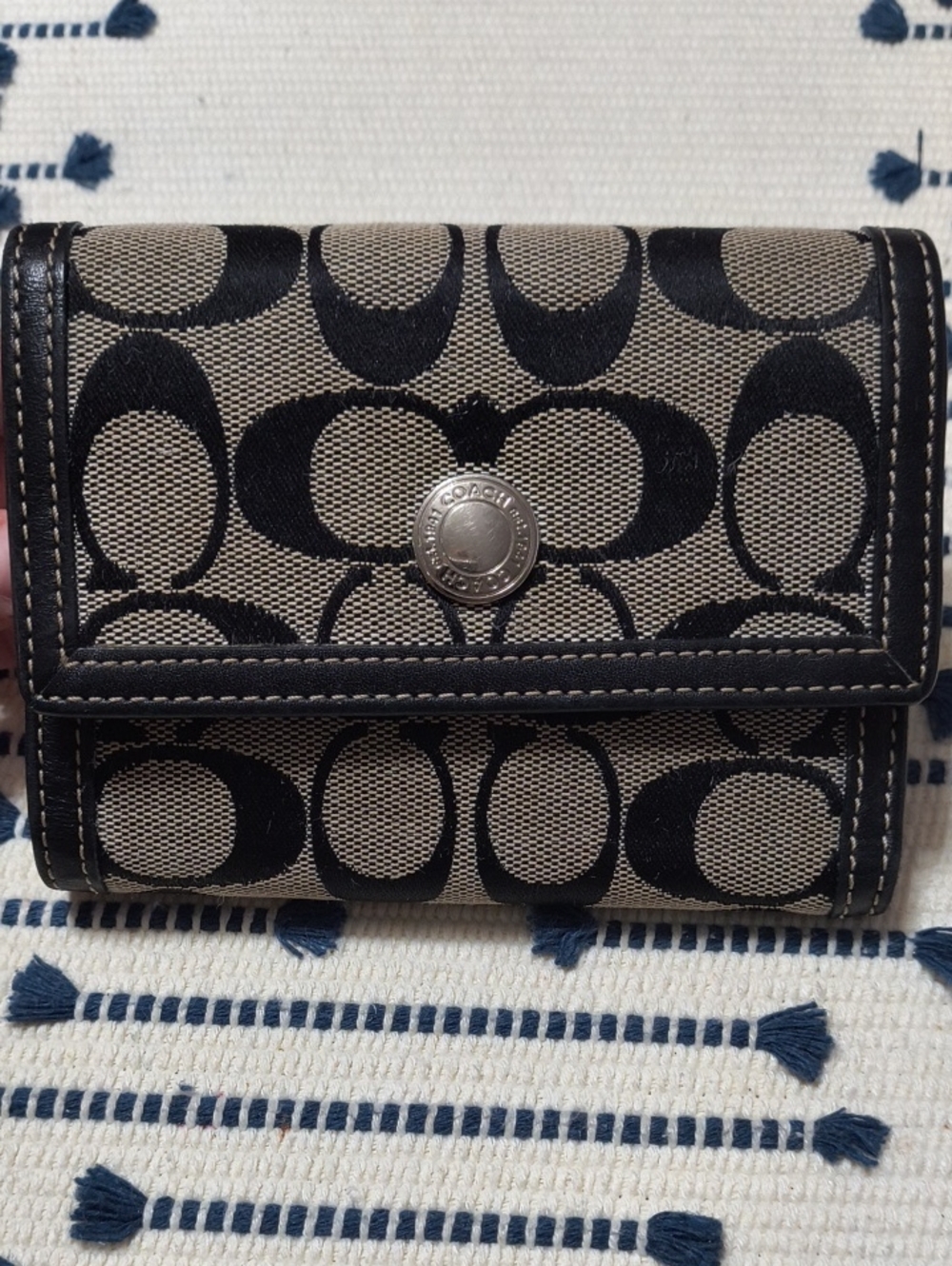Vintage Coach Signature Jacquard Small Compact Trifold Wallet
